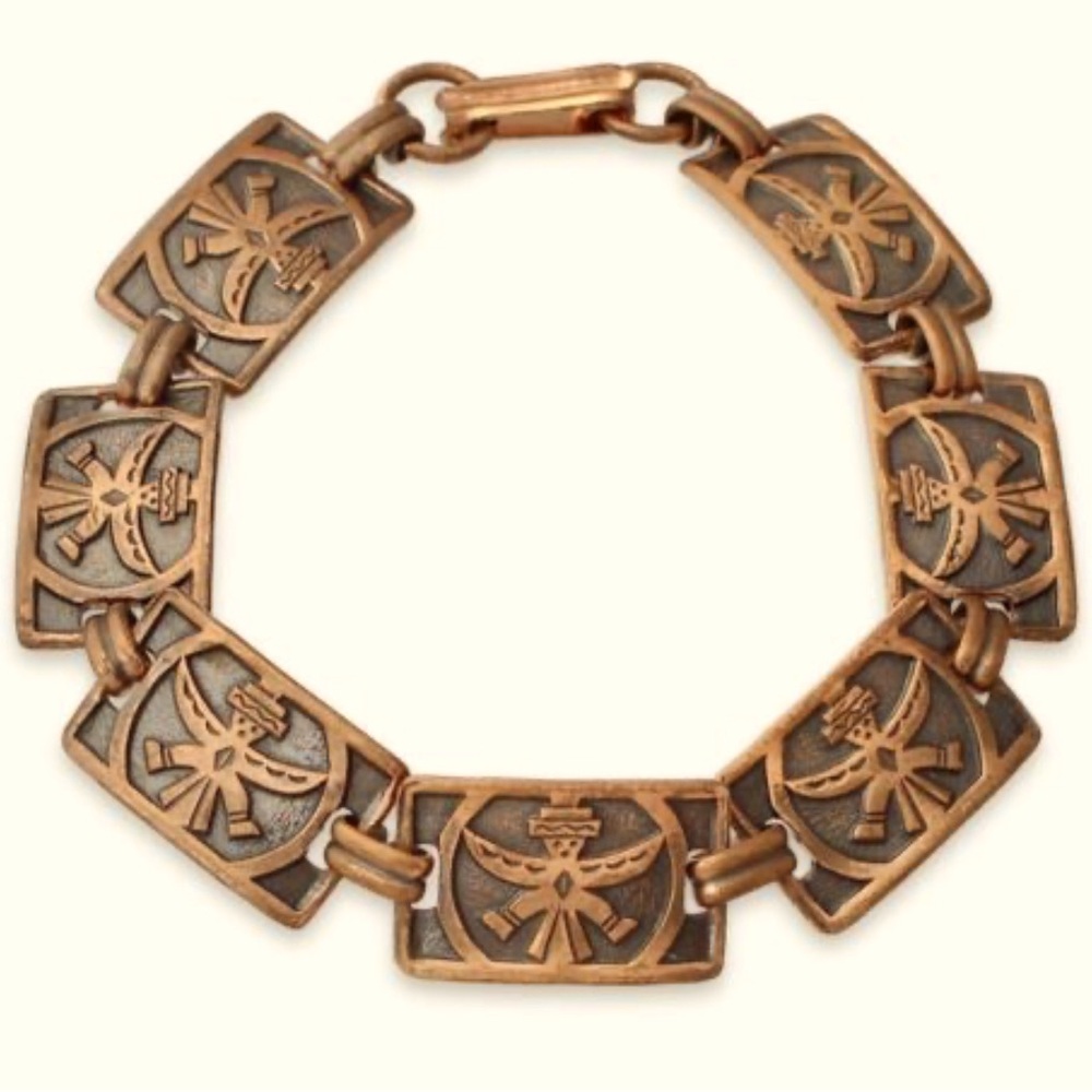 Zuni Knifewing Tribal Design Vintage Copper Panel Bracelet